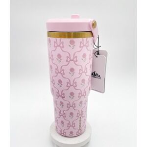 Hydrapeak PINK Rosette‎ Floral Bows Water Bottle Tumbler COQUETTE Cup NEW